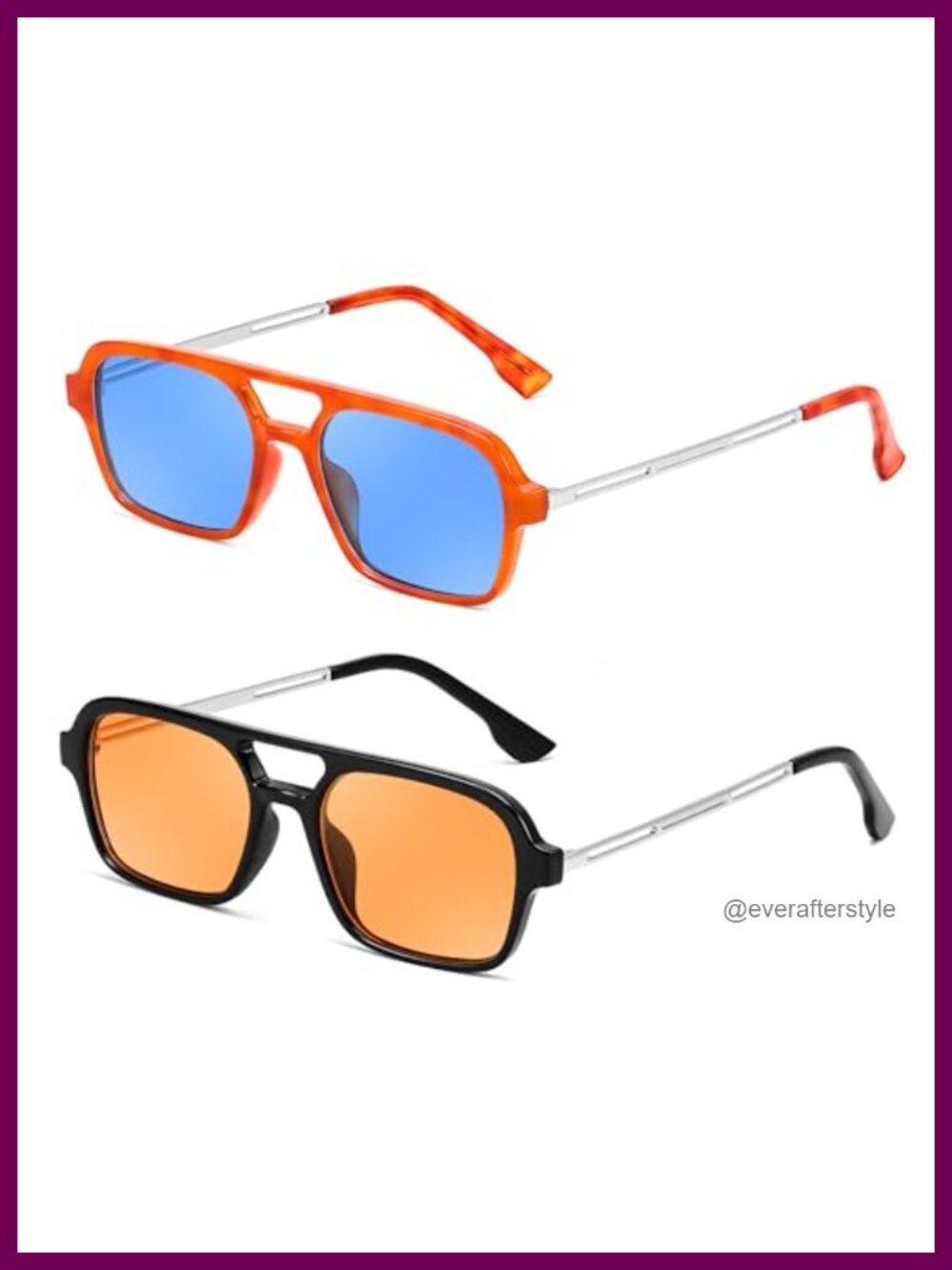 Vintage Square 70s Flat Aviator Sunglasses Metal UV400 Unisex